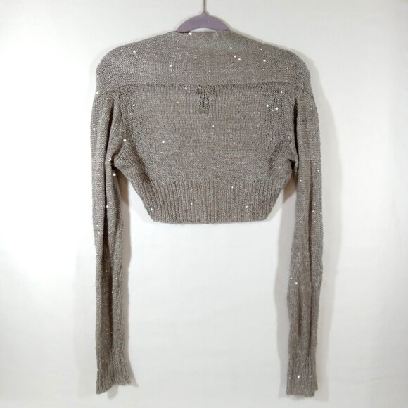 Wet Seal Long Sleeve Sequin Open Front Cropped Cardigan Women's Medium Silver - Picture 5 of 8